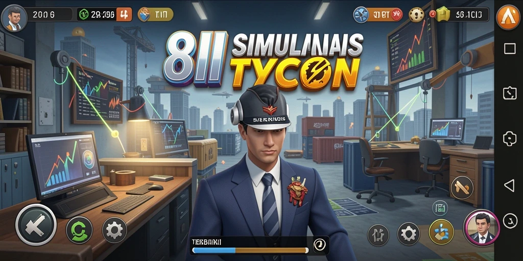Tangkapan layar gameplay yang menampilkan simulasi bisnis Tycoon.