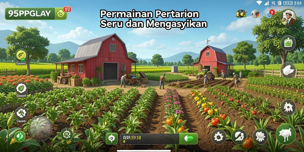 Screenshot 95PGPLAY menampilkan keseruan bertani dan mengelola kebun.
