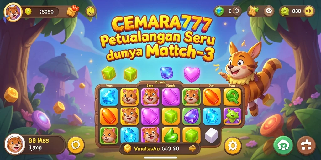 Screenshot CEMARA777 menampilkan gameplay seru mencocokkan item dalam Match-3.