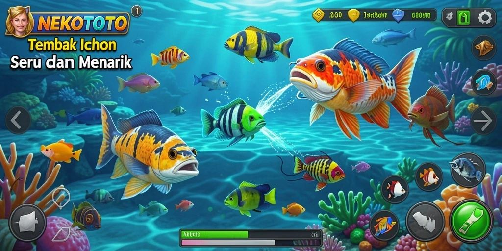 Tampilan menarik dari gameplay Tembak Ikan NEKOTOTO.